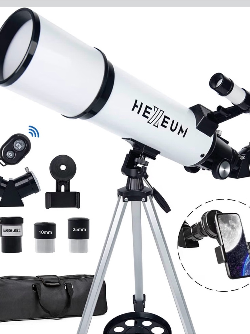 Hezeum White Refractor Telescope Kit with Tripod and Accessories